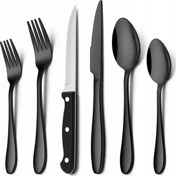 Příbor Sada příborů 36 ks černých s noži na steaky