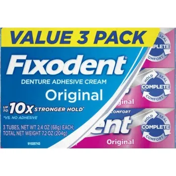 Lepidlo na zuby Krém na zubní protézy s obsahem zinku Original Complete Fixodent 3x 68 g