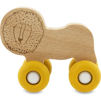 Dřevěná hračka TRIXIE Dřevěné autíčko se silikonovými kolečky Lev Baby