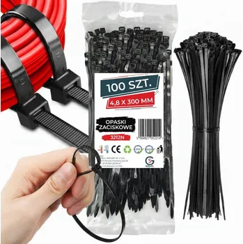 Organizace kabelů UPÍNACÍ PÁSKY 4,8x300mm 100 KS ČERNÉ STAHOVACÍ PÁSKY, SILNÉ STAHOVACÍ PÁSKY