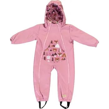 Kojenecká kombinéza Monkey Mum® Dětská zimní softshellová kombinéza s beránkem - Růžová ovečka v lese - vel. 86/92 86/92