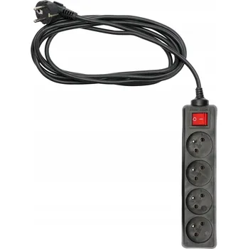 Napájecí kabel Prodlužovací Kabel VOREL 72631 s vypínačem, 4 zásuvky s uzemněním, černý, 3 m