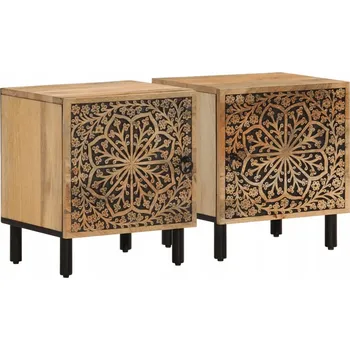 Noční stolek Noční stolek z masivního mangového dřeva, květinový vzor, 40x33x46 cm