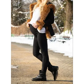 Zateplené těhotenské legíny – černé mramor, bavlna Velikost: 4XL