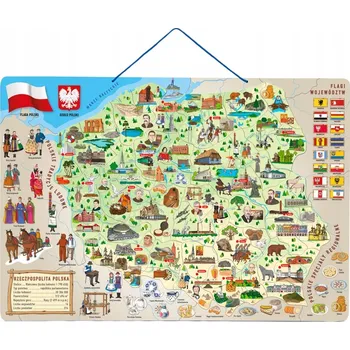 Dřevěná hračka Mapa polský, vzdělávací tabule 3v1, dřevěné puzzle