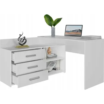 Psací stůl Rohový psací stůl TopEshop bílý, obdélníkový, se 3 zásuvkami