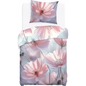 Povlečení Sada povlečení 140x200 SATÉNOVÁ BAVLNA digitální potisk pro ženy s růžovými květy