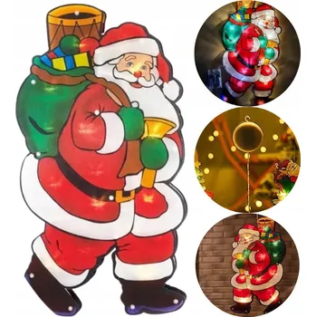 Vánoční dekorace OZDOBA ŚWIĄTECZNA LED Mikuláš OKNO FÓLIE LAMPIČKY BÍLÁ TEPLÁ BATERIE 25 cm