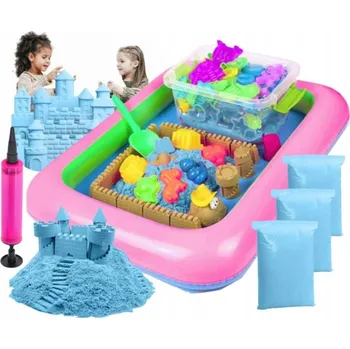 Hra na zahradu KINETICKÝ PÍSEK MAGICKÝ 3KG SADA 12 FORMIČEK BAZÉN PÍSKOVIŠTĚ LOPATKA