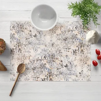 prostírání Sametové prostírání na stůl Tamara TMR-057 Modro-zelený zámecký vzor na krémovém 30x40 cm