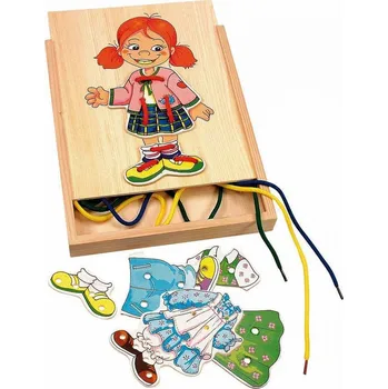 Dřevěná hračka Woody Dřevěná navlékací hračka Oblékání Monika