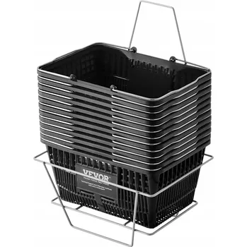 Nákupní košík plastový 21L do obchodu + stojan na 12 kusů, černý