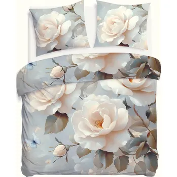 Povlečení Sada povlečení 160x200 BAVLNĚNÝ SATÉN digitální tisk květiny bílá růže