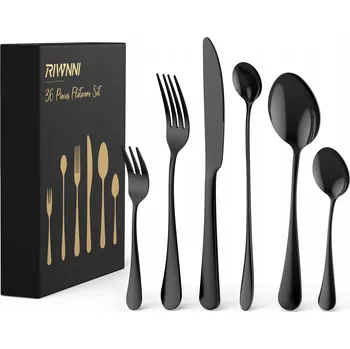 Příbor RIWNNI Sada Příborů 36 Kusů Nerezová Ocel Černá