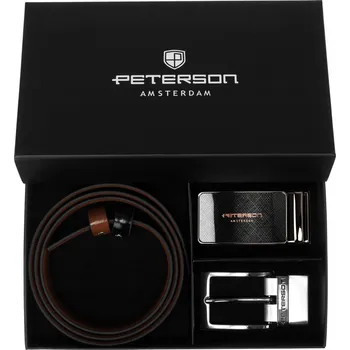 Opasek Kožený opasek oboustranný pánský s přezkami, pravá kůže, sada PETERSON