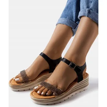 Dámské sandále Černé sandály na klínku Bussière 39