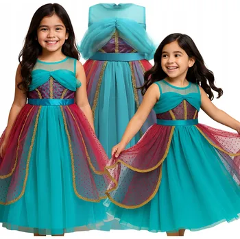 Karnevalový kostým ŠATY KOSTÝM JASMÍNA ARABSKÁ DUBAJSKÁ PRINCEZNA PLES 128 134 CM