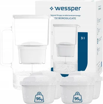 Filtrace vody Filtrační konvice skleněná Wessper D2 borosilikátová 3l bílá + 5x filtr