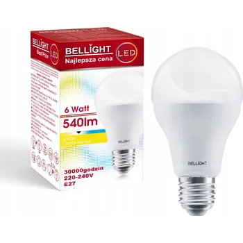 Žárovka LED ŽÁROVKA A60 6W = 40W 3000K 230V E27 BELLIGHT 540lm TEPLÁ BÍLÁ