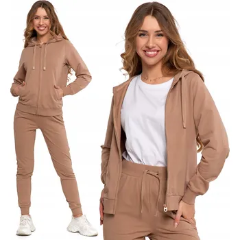 Dámská mikina MIKINA dámská Hladká Rozepínací Tepláková s kapucí Klasická Béžová MORAJ XXL