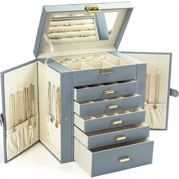 Šperkovnice KAMIER Dřevěná Šperkovnice Na Bižuterii se 6 Patry a Zrcadlem