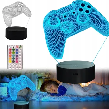 Lampička Noční Lampa LED GAME PAD pro hráče Děti 3D Type-C USB Dálkové ovládání Dárek GAM