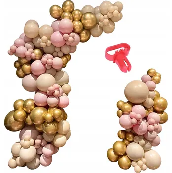 Obraz BALÓNKOVÁ GIRLANDA RŮŽOVÁ ZLATÁ NAROZENINY ROČEK KŘEST 18 30 40 119KS+GRAT