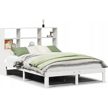 Postel Postel s regálem z masivního borovicového dřeva, bílá, 226,5 x 126 x 110 cm