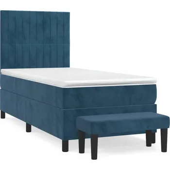 Postel Kontinentální postel tmavě modrá 203 x 90 x 118/128 cm s lavicí
