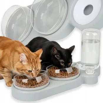 Miska pro psa DVOJITÁ MISKA PRO KOČKY PSA S PODLOŽKOU NA KRMIVO VODU JÍDLO NA STOJANU