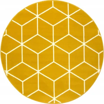 Koberec Průměr 160 cm KULATÝ KOBEREC LUNA ROMBY ŽLUTÝ KRÉMOVÝ