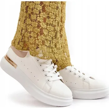 Dámské tenisky DÁMSKÉ TENISKY NÍZKÉ NA PLATFORMĚ Z EKO KŮŽE BÍLO-BÉŽOVÉ VEL. 37