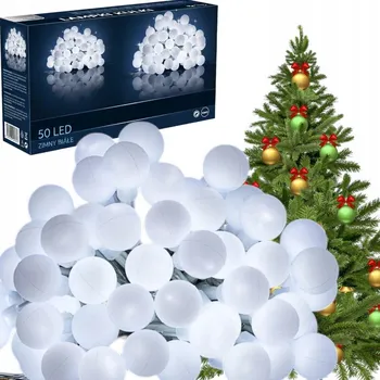 Vánoční dekorace Vánoční osvětlení na stromeček 50 LED, studená bílá, kuličky