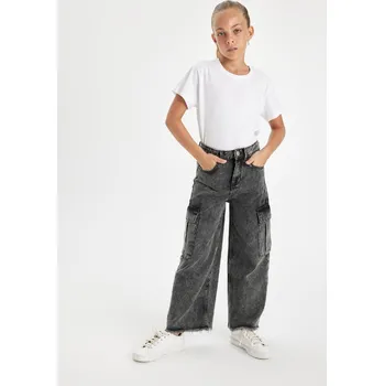Dámské džíny DEFACTO Girls Wide Leg Cargo Pocket Wide Leg Jeans DEFACTO šedá 2918017