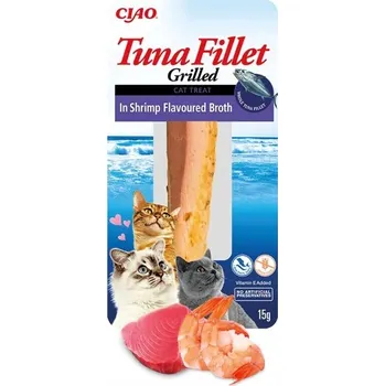 Krmivo pro kočku INABA KOČIČÍ FILÉ Z TUŇÁKA V KREVETÍM VÝVARU Pamlsek z tuňákového Filé pro kočky 15g