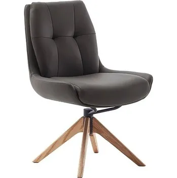 Jídelní židle Kožená jídelní židle ASSENTO bez područek cappuccino typ C s dřevěnou podnoží