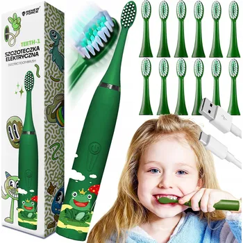 Elektrický zubní kartáček Sonický Kartáček PRO DĚTI + 12 Náhradních hlavic USB Žába Elektrický zubní kartáček