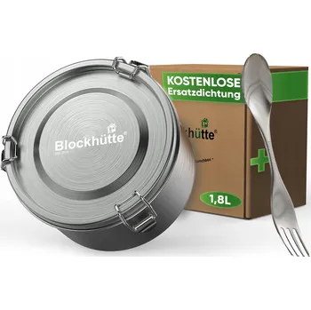 Svačinový box BLOCKHÜTTE Ocelový Prostorný Obědový Box 1800ml s Vidličko-Lžící