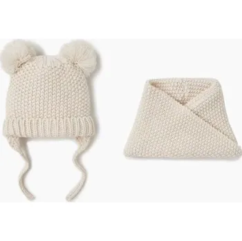 Šála Dětská zimní čepice a nákrčník A394 béžova 12-24 měsíců