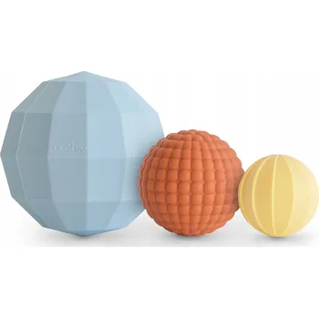 Hračka pro nejmenší MUSHIE Silikonové senzorické kuličky Nesting Spheres - Powder Blue (Pudrově modrá)