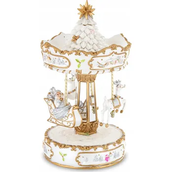 Obraz VÁNOČNÍ DEKORACE KOLOTOČ S HRACÍ SKŘÍŇKOU BÍLO-ZLATÝ 25,5x15x15cm 167720