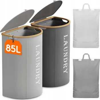 Koš na prádlo LIFEWIT Koše na prádlo 170L s víkem, 2 kusy, šedý a stříbrný