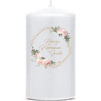 Svíčka Svíčka SVATÉ PŘIJÍMÁNÍ dekorace stolu ke SVATÉMU PŘIJÍMÁNÍ, svíčka s KVĚTINAMI, růžová