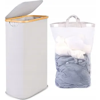 Koš na prádlo EFLUKY Koš na prádlo 63L skládací s víkem bambusové rukojeti zelený