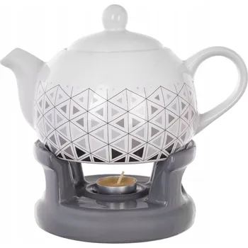 Konvice na čaj KERAMICKÁ KONVICE NA ČAJ S OHŘÍVAČEM 1L, ŠEDÁ
