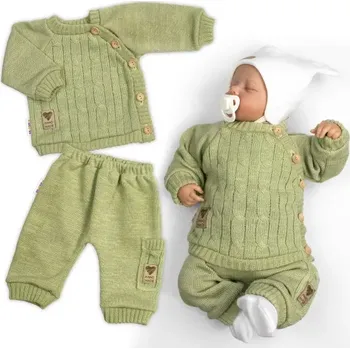Dětská móda Baby Nellys Rostoucí pletený svetřík a kalhoty s kapsou Hand Made 2D, Nature, olivová, 68/74, 68/74 (6-9m)