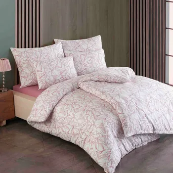 Povlečení Sada povlečení 160x200 100% PŘÍRODNÍ BAVLNA Lenny, rostlinný vzor, růžová