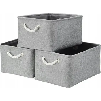 Úložný box MANGATA Skládací látkové boxy Šedé Sada 3 velké