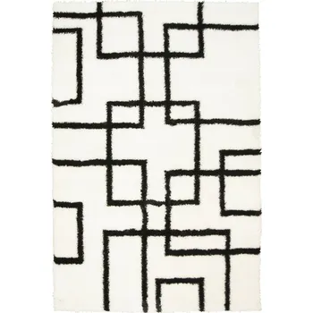 Koberec 60x100 cm MĚKKÝ KOBEREC SHAGGY KRÉMOVÝ ČERNÝ