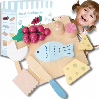 Dřevěná hračka Dřevěná Velká Sada na Krájení pro Děti Hračka Vzdělávací Ryba Sýr